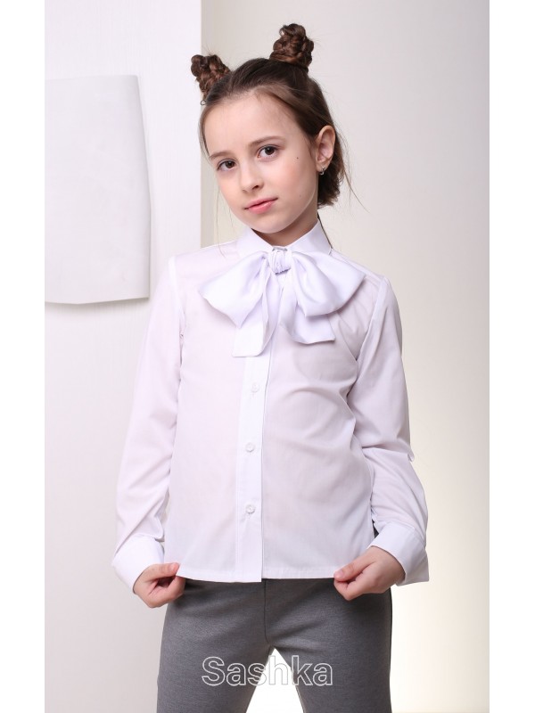 Блуза класична шкільна біла для дівчинки з бантом